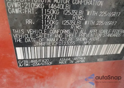 2015 Toyota Rav4 Xle from USA, damaged, VIN JTMRFREV2FD123055